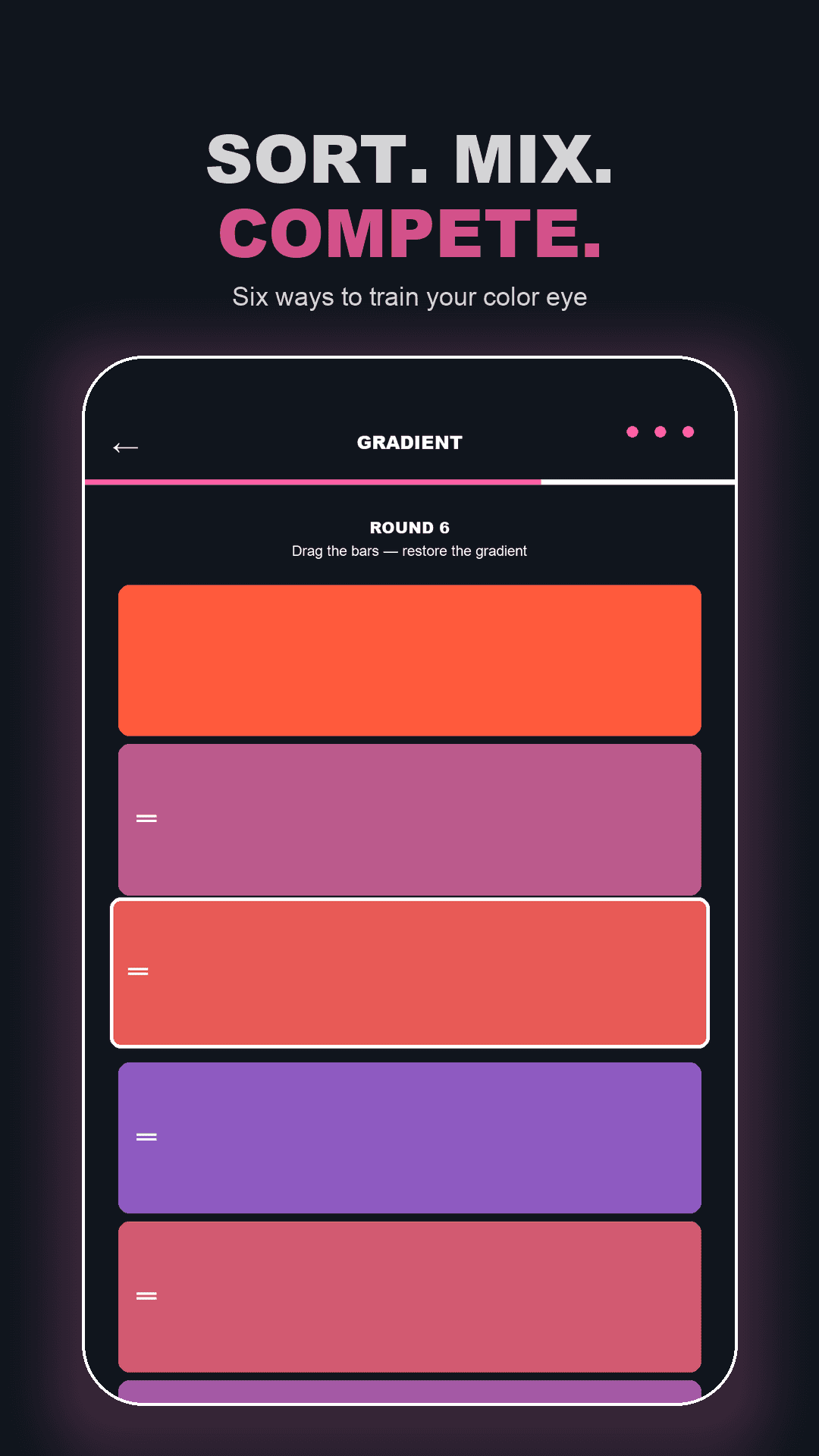 Gradient mode with colored bars to reorder into a smooth gradient