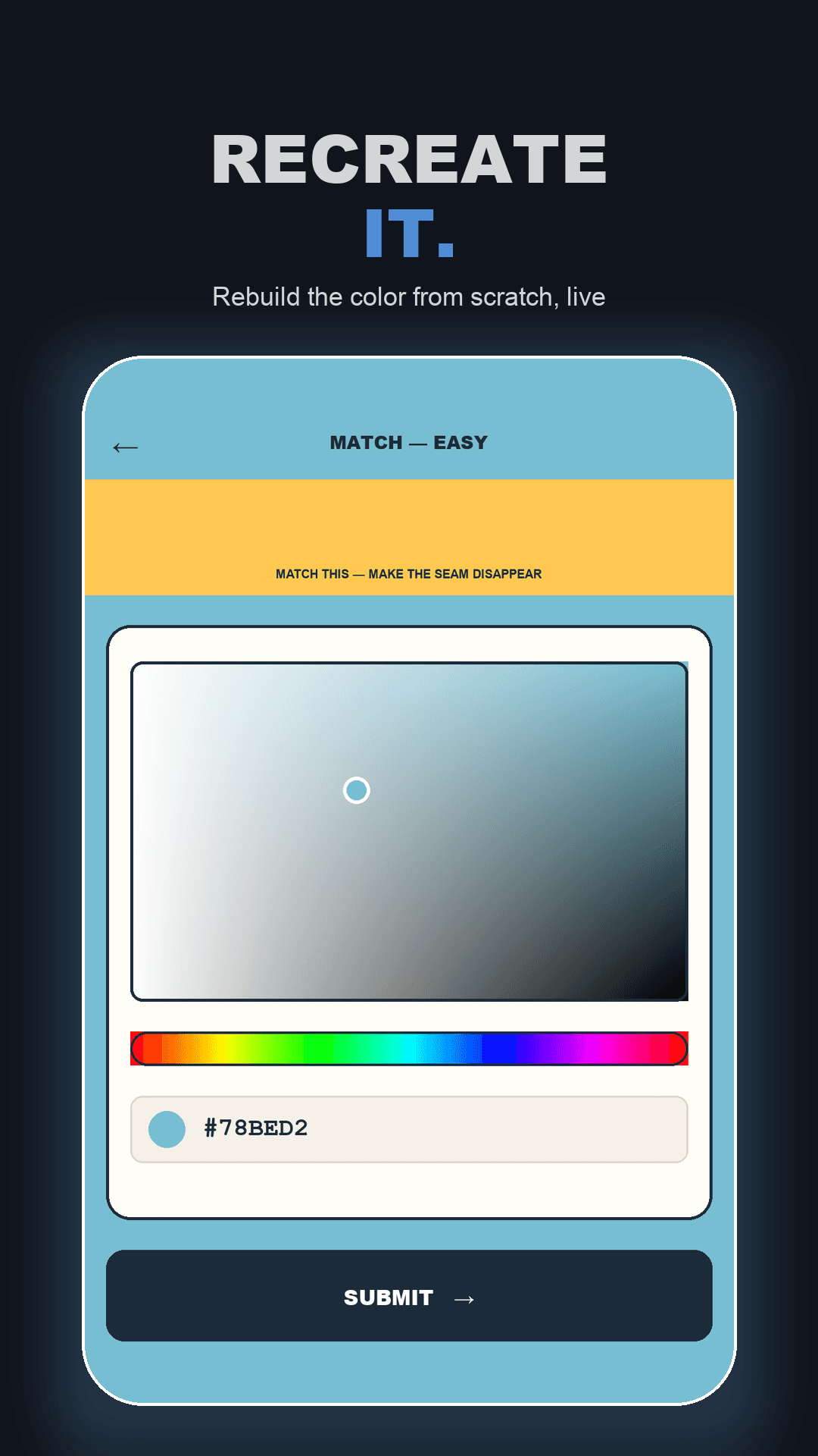 Match mode with a hue slider and a saturation and brightness picker